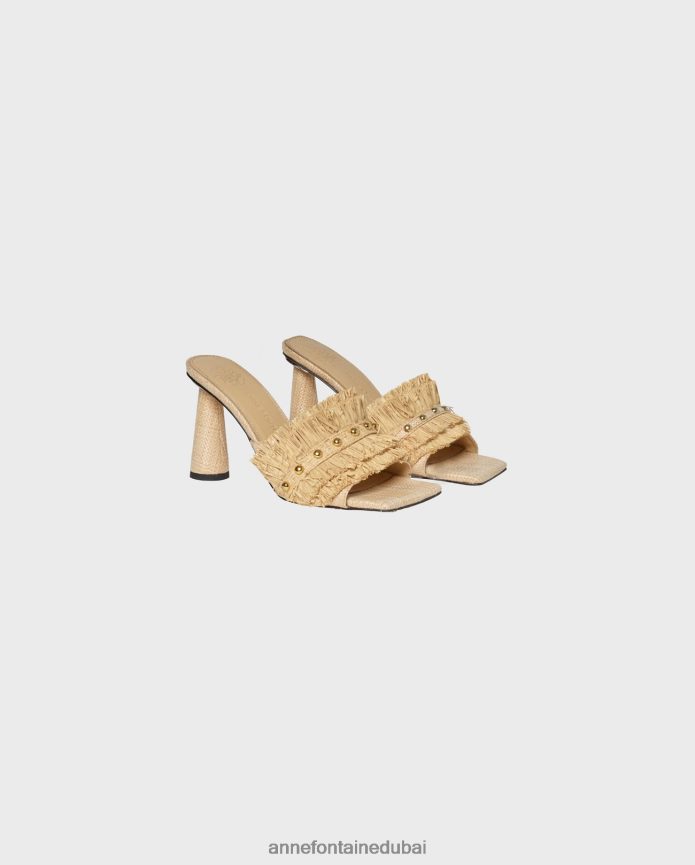 أحذية عبد اللطيف Anne Fontaine نحيف كعب ألفار، شرائح من الجلد الطبيعي مع تفاصيل مكشكشة من الرافية ذهب T622DL40