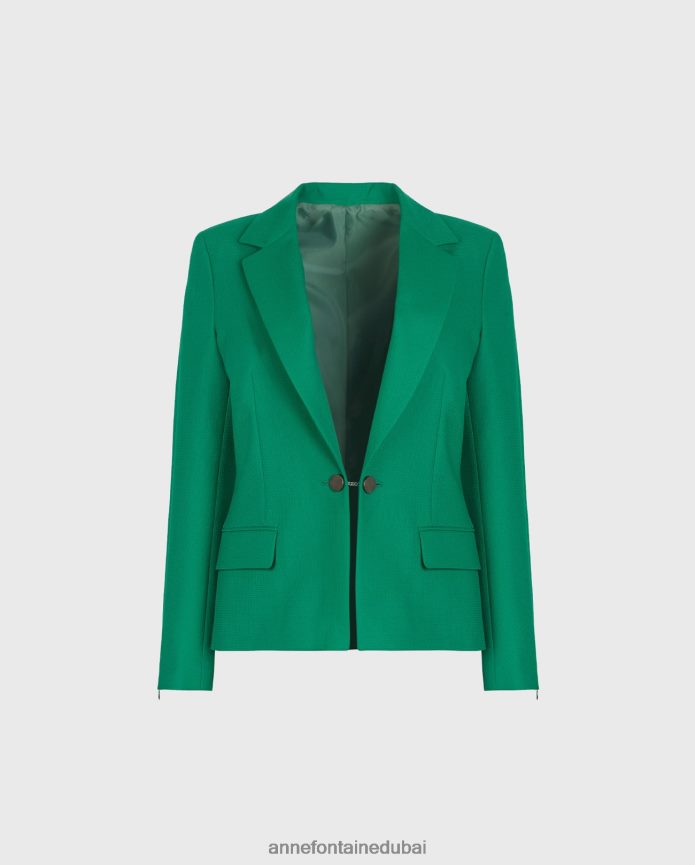 ملابس عبد اللطيف Anne Fontaine نحيف سترة كامبريدج بليزر مزخرفة بزر سلسلة مزخرف الذهب / الأخضر T622DL409
