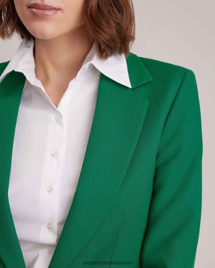 ملابس عبد اللطيف Anne Fontaine نحيف سترة كامبريدج بليزر مزخرفة بزر سلسلة مزخرف الذهب / الأخضر T622DL409
