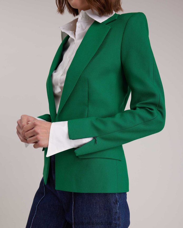 ملابس عبد اللطيف Anne Fontaine نحيف سترة كامبريدج بليزر مزخرفة بزر سلسلة مزخرف الذهب / الأخضر T622DL409