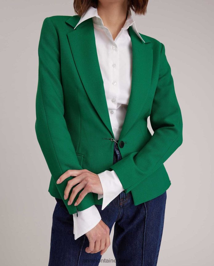 ملابس عبد اللطيف Anne Fontaine نحيف سترة كامبريدج بليزر مزخرفة بزر سلسلة مزخرف الذهب / الأخضر T622DL409