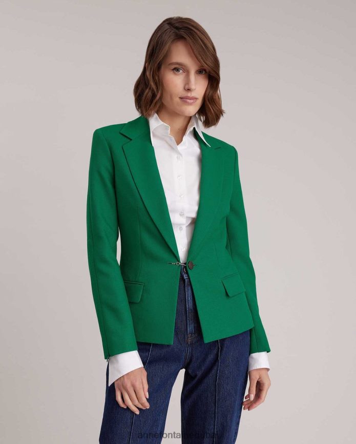 ملابس عبد اللطيف Anne Fontaine نحيف سترة كامبريدج بليزر مزخرفة بزر سلسلة مزخرف الذهب / الأخضر T622DL409