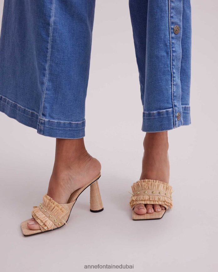 أحذية عبد اللطيف Anne Fontaine نحيف كعب ألفار، شرائح من الجلد الطبيعي مع تفاصيل مكشكشة من الرافية ذهب T622DL40