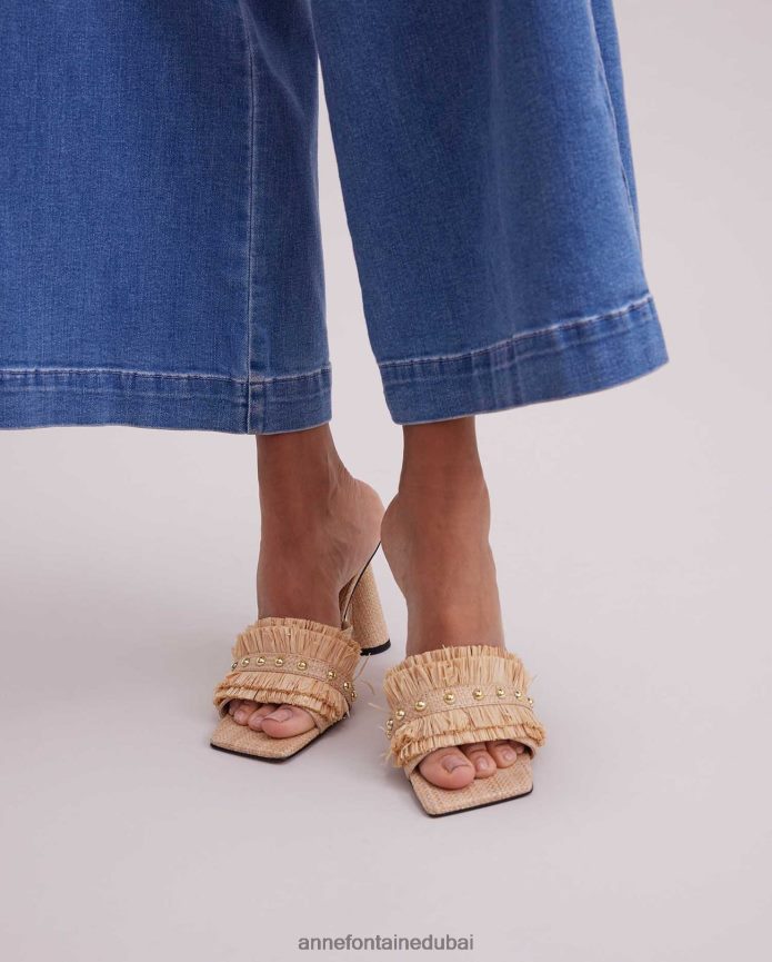 أحذية عبد اللطيف Anne Fontaine نحيف كعب ألفار، شرائح من الجلد الطبيعي مع تفاصيل مكشكشة من الرافية ذهب T622DL40