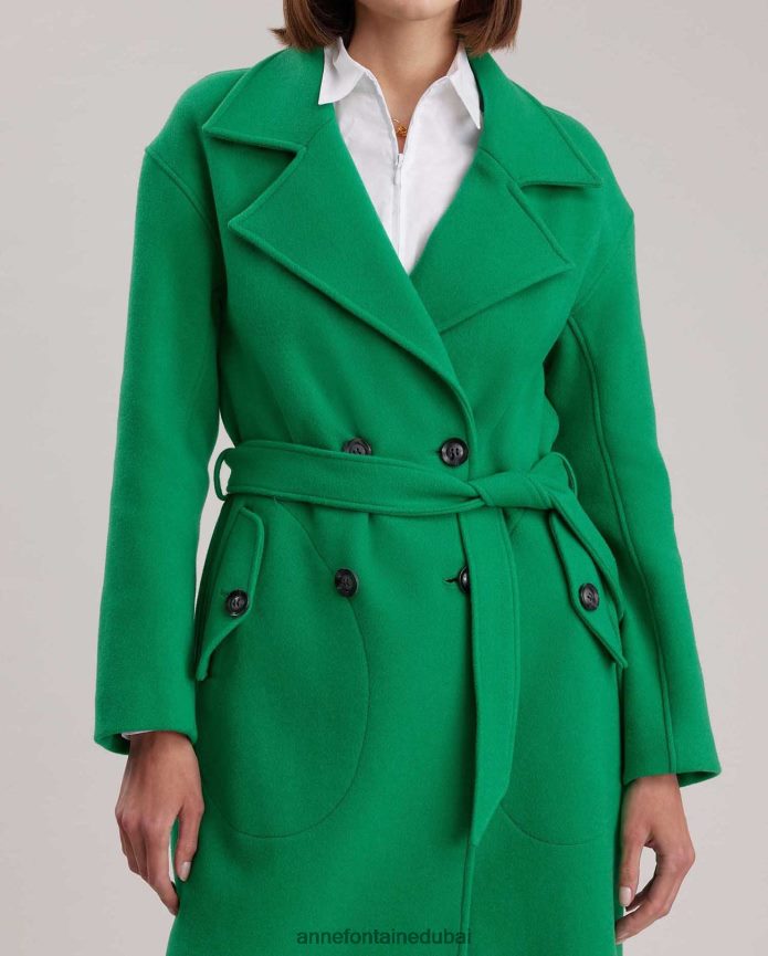 ملابس عبد اللطيف Anne Fontaine نحيف معطف مؤلف من معطف مع ياقة كبيرة مدببة وحزام خصر مربوط نعناع T622DL410
