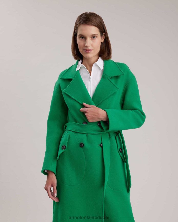 ملابس عبد اللطيف Anne Fontaine نحيف معطف مؤلف من معطف مع ياقة كبيرة مدببة وحزام خصر مربوط نعناع T622DL410