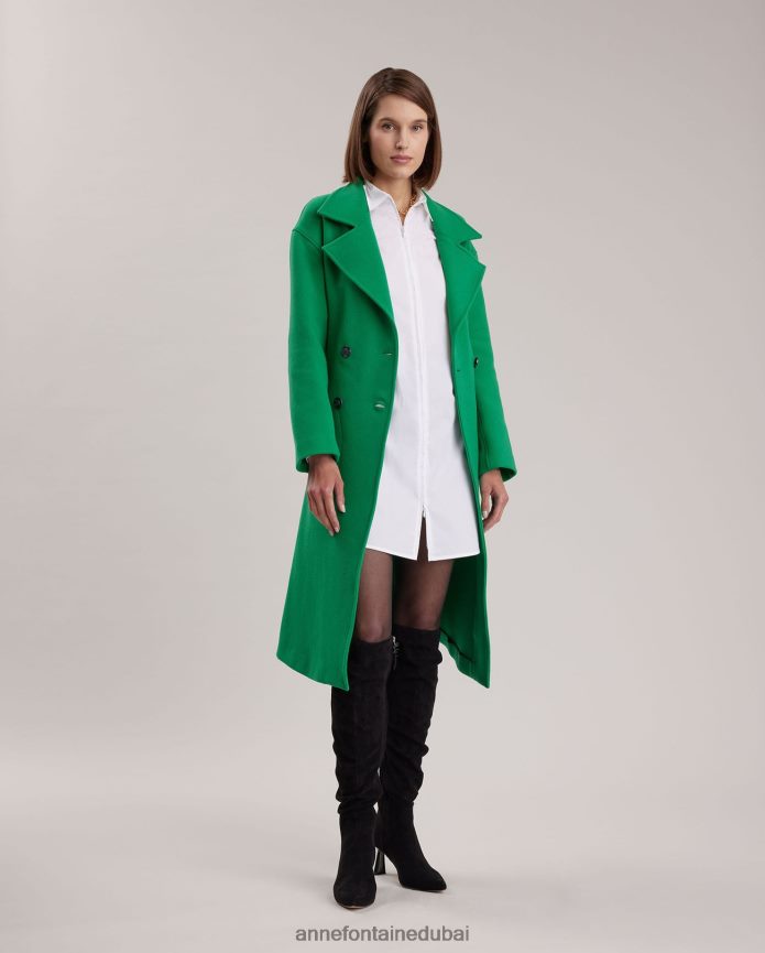 ملابس عبد اللطيف Anne Fontaine نحيف معطف مؤلف من معطف مع ياقة كبيرة مدببة وحزام خصر مربوط نعناع T622DL410
