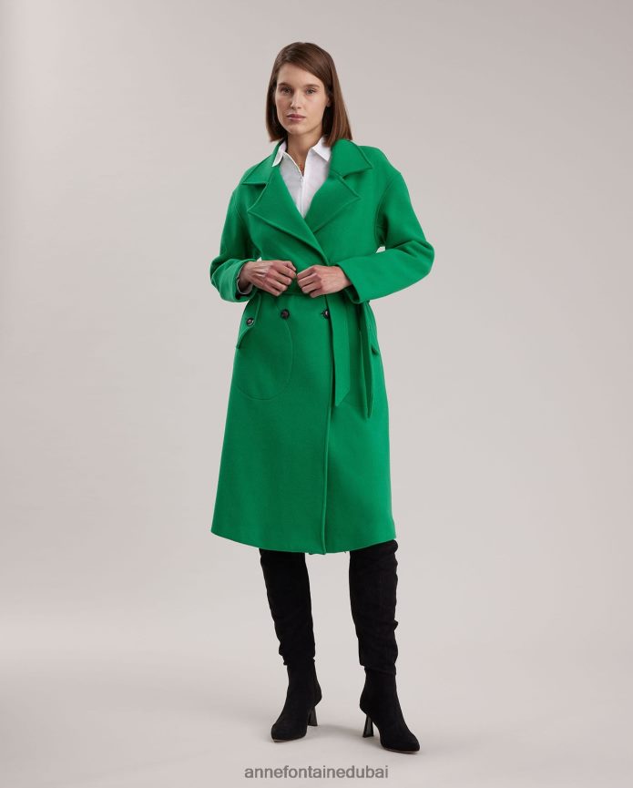 ملابس عبد اللطيف Anne Fontaine نحيف معطف مؤلف من معطف مع ياقة كبيرة مدببة وحزام خصر مربوط نعناع T622DL410