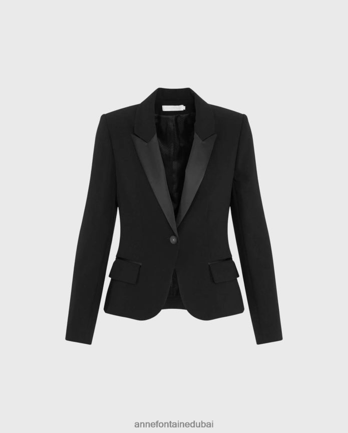 ملابس عبد اللطيف Anne Fontaine نحيف سترة ذكية مصممة سترة سهرة بزر واحد أسود T622DL413