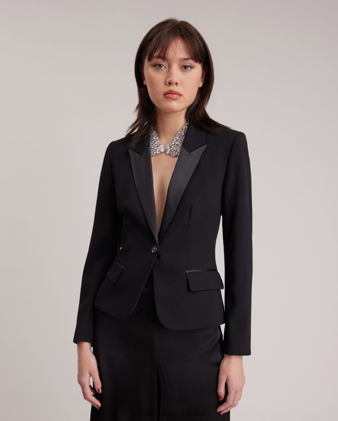 ملابس عبد اللطيف Anne Fontaine نحيف سترة ذكية مصممة سترة سهرة بزر واحد أسود T622DL413