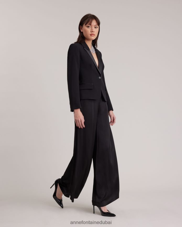 ملابس عبد اللطيف Anne Fontaine نحيف سترة ذكية مصممة سترة سهرة بزر واحد أسود T622DL413