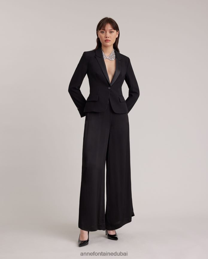 ملابس عبد اللطيف Anne Fontaine نحيف سترة ذكية مصممة سترة سهرة بزر واحد أسود T622DL413