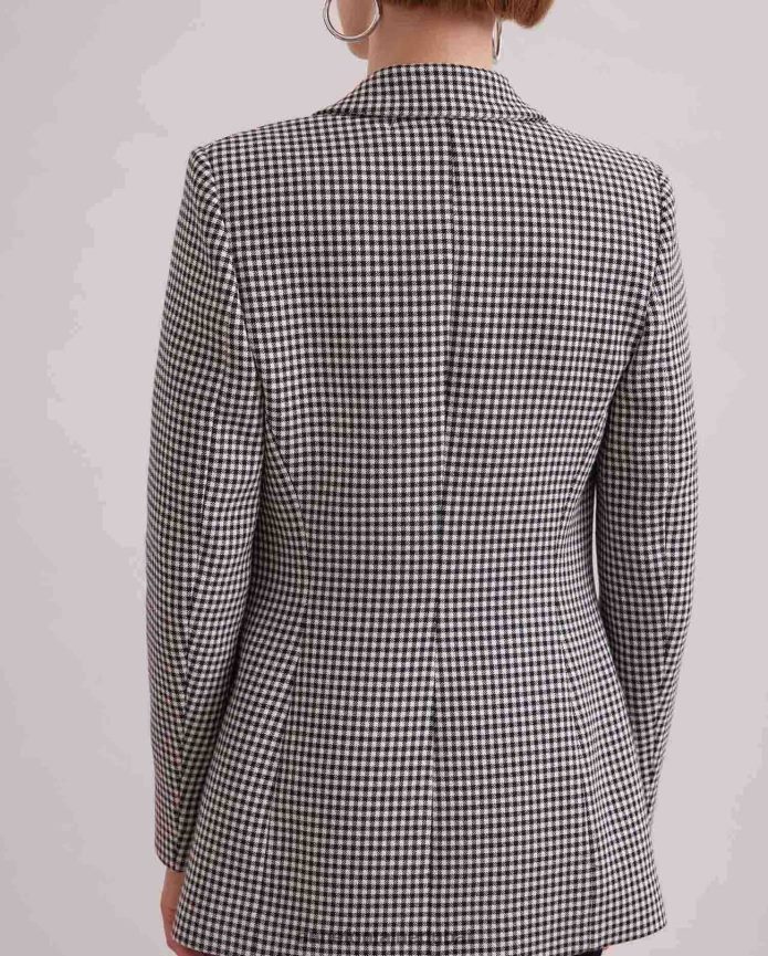 ملابس عبد اللطيف Anne Fontaine نحيف سترة شطرنج وسترة مزدوجة الصدر مع طية صدر مدببة أسود/أبيض T622DL419