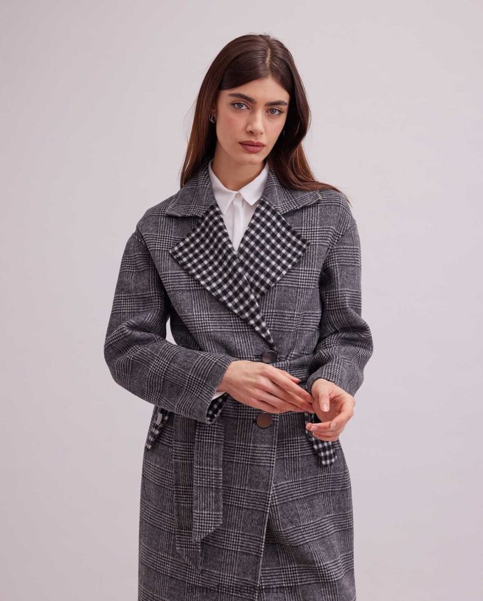 ملابس عبد اللطيف Anne Fontaine نحيف معطف فيليسي بطول الركبة ومعطف منقوش على الوجهين أنيق T622DL423