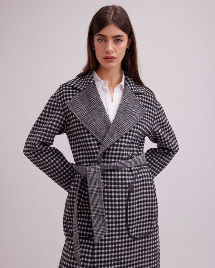 ملابس عبد اللطيف Anne Fontaine نحيف معطف فيليسي بطول الركبة ومعطف منقوش على الوجهين أنيق T622DL423