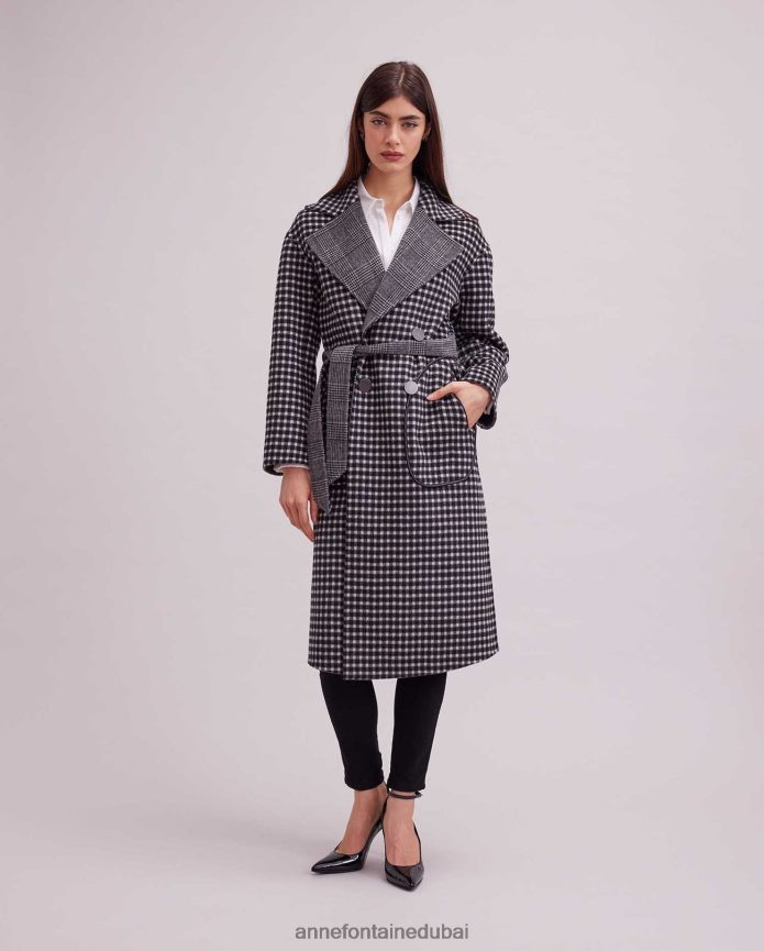ملابس عبد اللطيف Anne Fontaine نحيف معطف فيليسي بطول الركبة ومعطف منقوش على الوجهين أنيق T622DL423