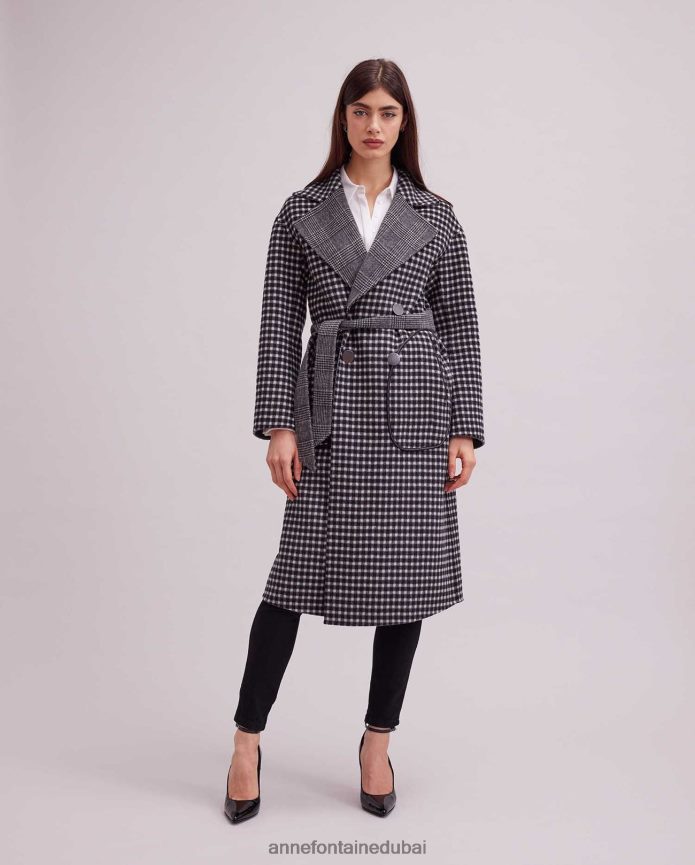 ملابس عبد اللطيف Anne Fontaine نحيف معطف فيليسي بطول الركبة ومعطف منقوش على الوجهين أنيق T622DL423