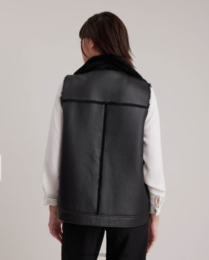 ملابس عبد اللطيف Anne Fontaine نحيف سترة المجتمع سترة من الجلد والصوف ذات وجهين مع ياقة وسحابات مكشوفة فضة T622DL429