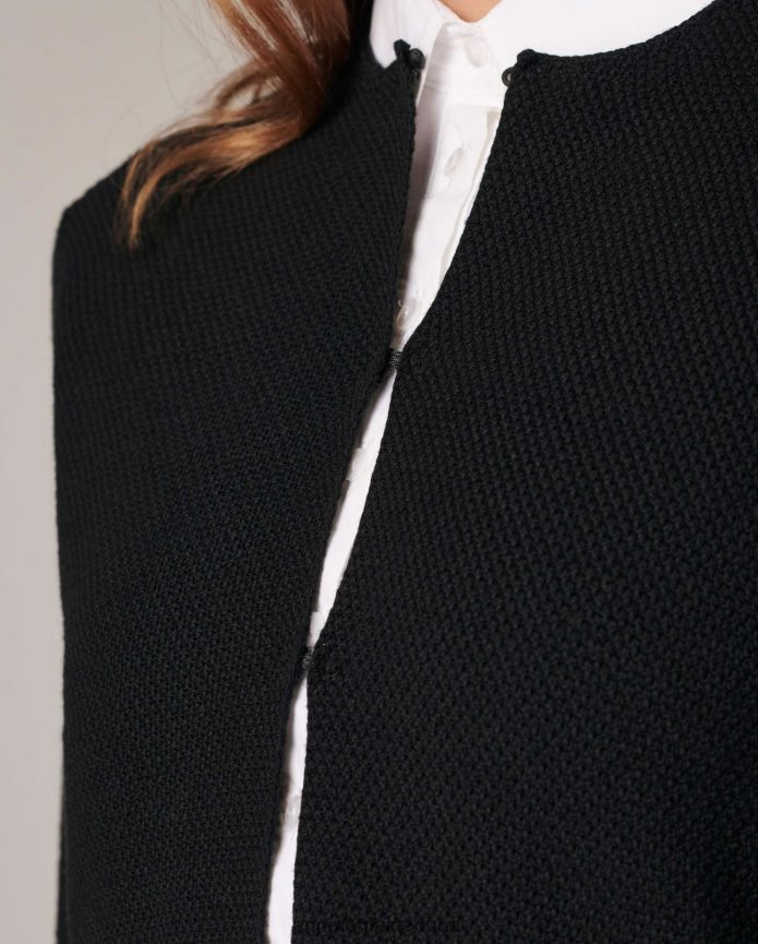 ملابس عبد اللطيف Anne Fontaine نحيف كارديجان شدا كارديجان متماسك بأكمام واسعة وتفاصيل فرو زهرية أسود T622DL435