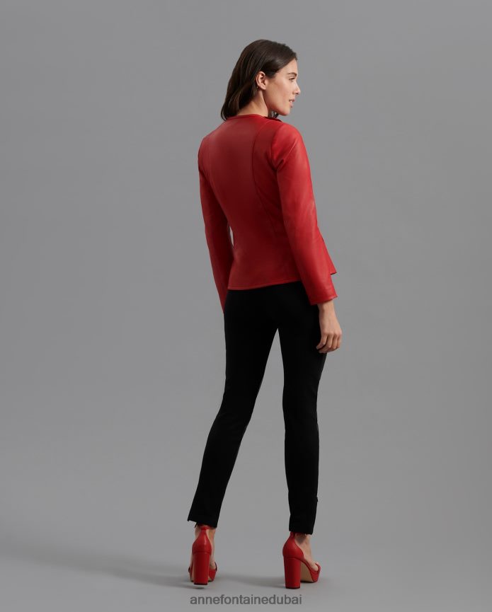 ملابس عبد اللطيف Anne Fontaine نحيف سترة لورينا سترة جلدية مع تفاصيل الأزهار أحمر T622DL436