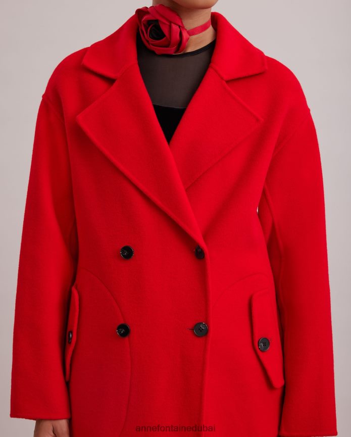 ملابس عبد اللطيف Anne Fontaine نحيف معطف ترنشكوت من كوديكس مع ياقة كبيرة مدببة وحزام خصر مربوط أحمر T622DL437