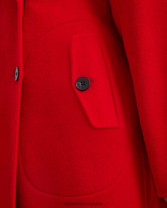 ملابس عبد اللطيف Anne Fontaine نحيف معطف ترنشكوت من كوديكس مع ياقة كبيرة مدببة وحزام خصر مربوط أحمر T622DL437