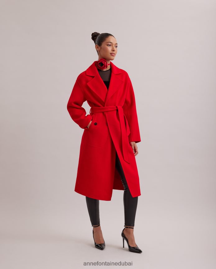 ملابس عبد اللطيف Anne Fontaine نحيف معطف ترنشكوت من كوديكس مع ياقة كبيرة مدببة وحزام خصر مربوط أحمر T622DL437