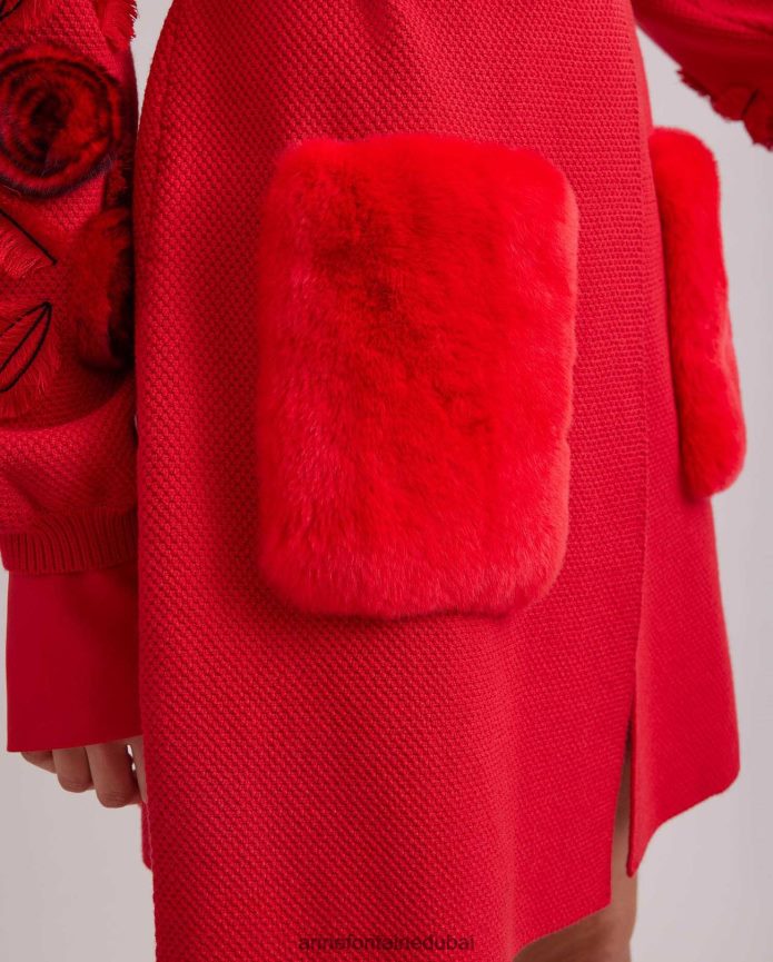 ملابس عبد اللطيف Anne Fontaine نحيف كارديجان شادا كارديجان متوسط ​​الطول بأكمام واسعة وحزام خصر أحمر T622DL438