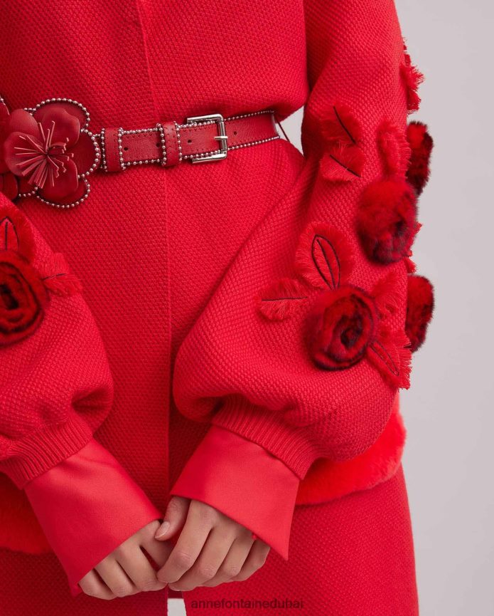 ملابس عبد اللطيف Anne Fontaine نحيف كارديجان شادا كارديجان متوسط ​​الطول بأكمام واسعة وحزام خصر أحمر T622DL438