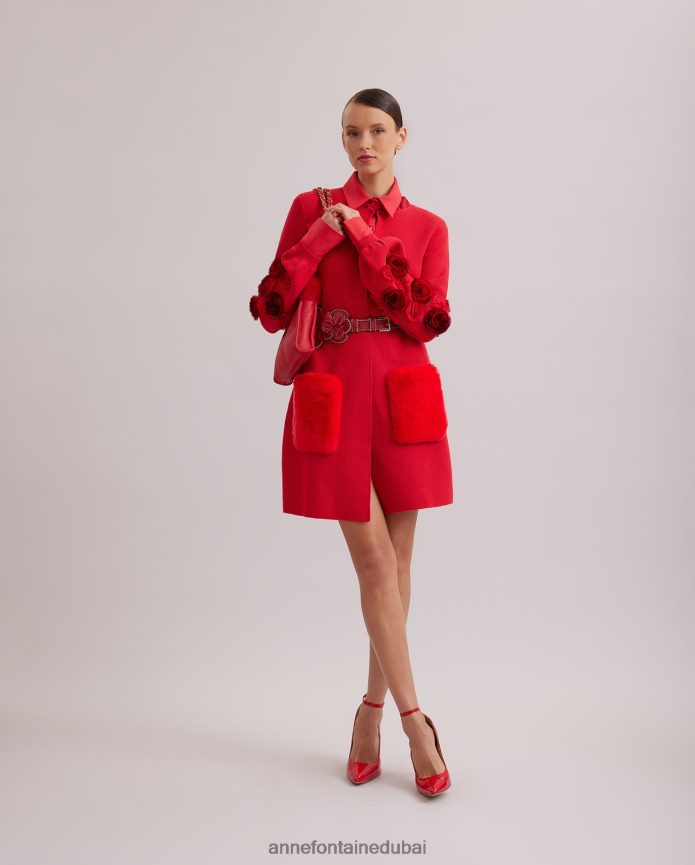 ملابس عبد اللطيف Anne Fontaine نحيف كارديجان شادا كارديجان متوسط ​​الطول بأكمام واسعة وحزام خصر أحمر T622DL438