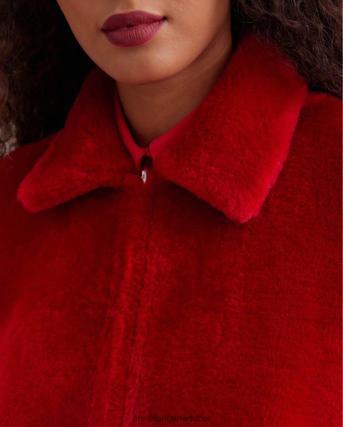 ملابس عبد اللطيف Anne Fontaine نحيف سترة وارتون شيرلينغ قابلة للعكس وسترة جلدية مع ياقة كلاسيكية أحمر T622DL439