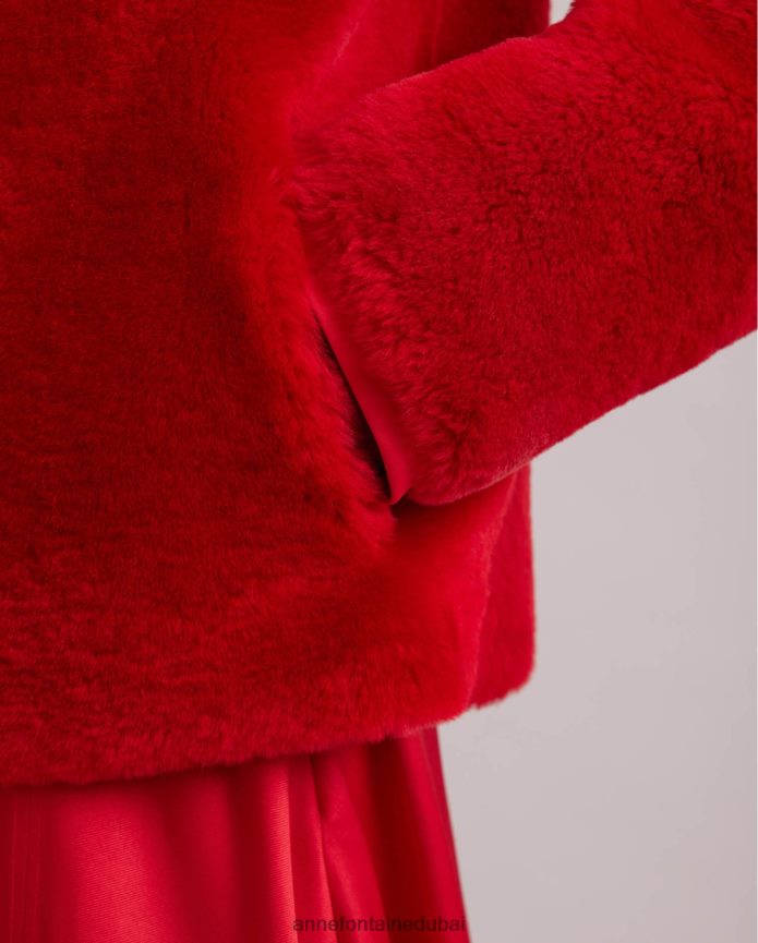 ملابس عبد اللطيف Anne Fontaine نحيف سترة وارتون شيرلينغ قابلة للعكس وسترة جلدية مع ياقة كلاسيكية أحمر T622DL439