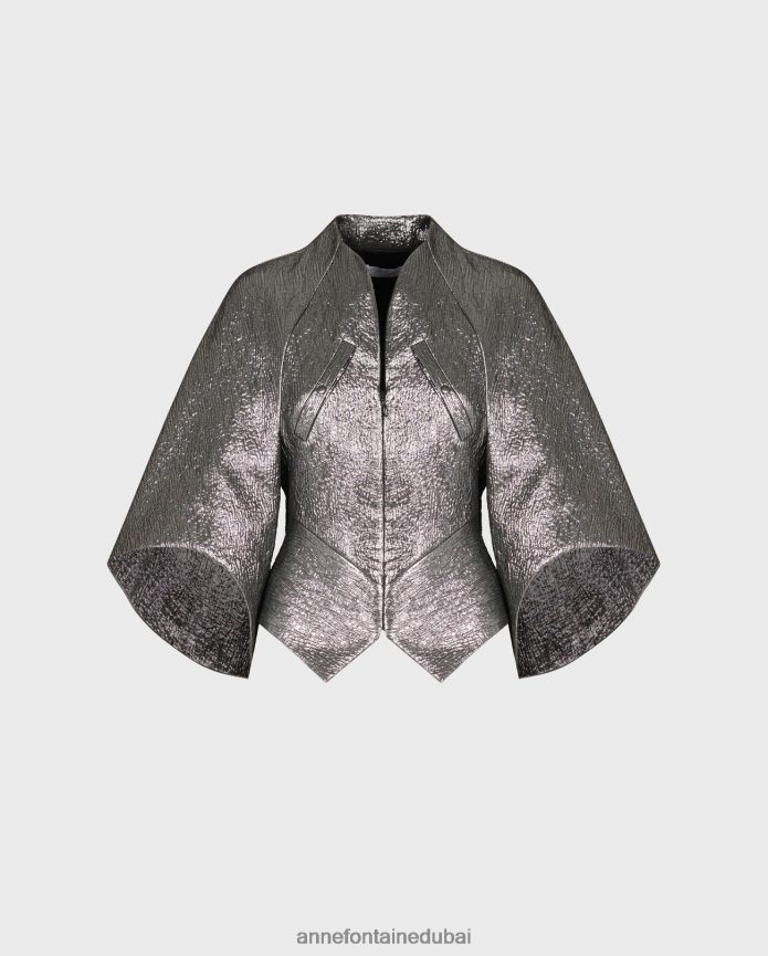 ملابس عبد اللطيف Anne Fontaine نحيف سترة سيليستا جاكار معدنية بلون رصاصي رمادي T622DL440