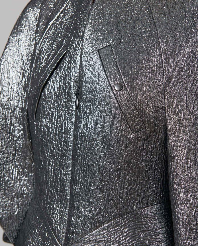 ملابس عبد اللطيف Anne Fontaine نحيف سترة سيليستا جاكار معدنية بلون رصاصي رمادي T622DL440