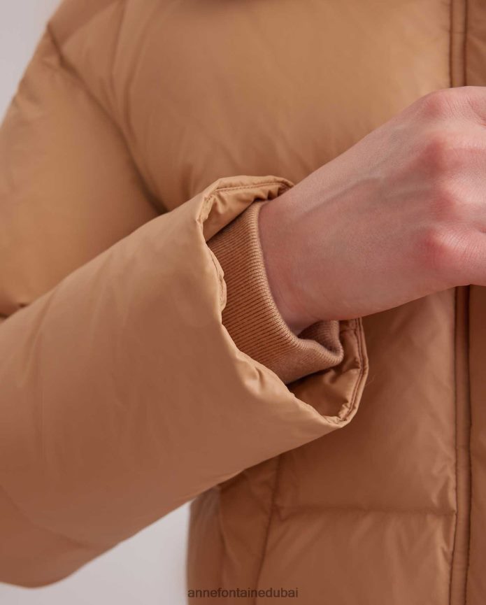 ملابس عبد اللطيف Anne Fontaine نحيف سترة رائعة مقصوصة إلى أسفل سترة منتفخة مع ياقة من الفرو الفاخر بني T622DL441