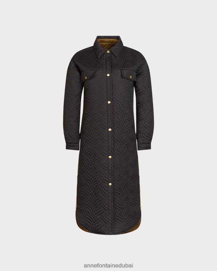 ملابس عبد اللطيف Anne Fontaine نحيف معطف الجينات معطف طويل قابل للعكس مع نمط غرزة هندسية متموجة أسود T622DL444