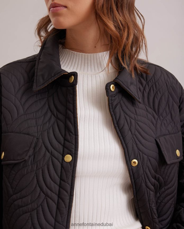 ملابس عبد اللطيف Anne Fontaine نحيف معطف الجينات معطف طويل قابل للعكس مع نمط غرزة هندسية متموجة أسود T622DL444