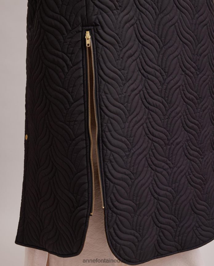 ملابس عبد اللطيف Anne Fontaine نحيف معطف الجينات معطف طويل قابل للعكس مع نمط غرزة هندسية متموجة أسود T622DL444