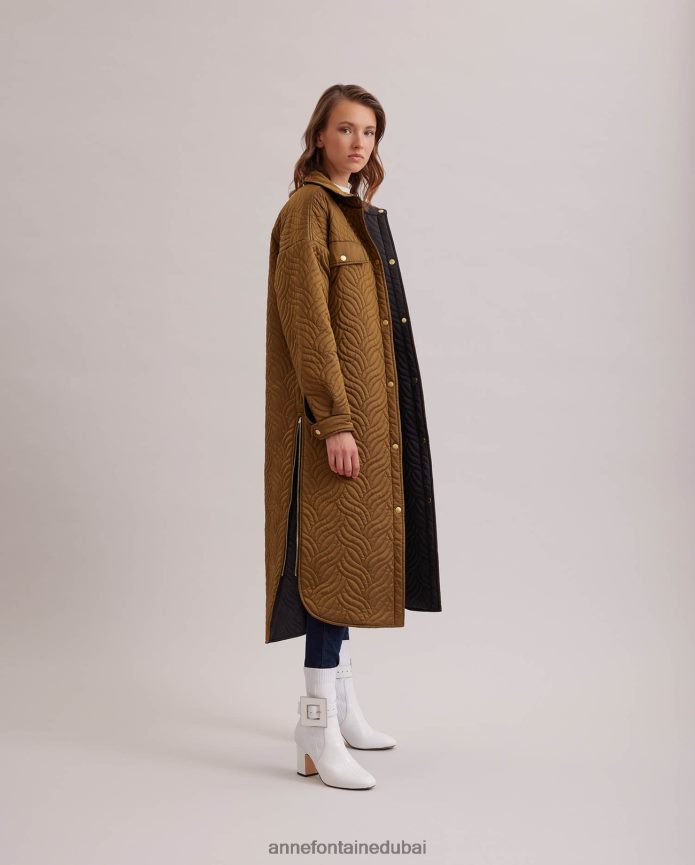 ملابس عبد اللطيف Anne Fontaine نحيف معطف الجينات معطف طويل قابل للعكس مع نمط غرزة هندسية متموجة أسود T622DL444