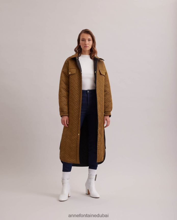 ملابس عبد اللطيف Anne Fontaine نحيف معطف الجينات معطف طويل قابل للعكس مع نمط غرزة هندسية متموجة أسود T622DL444