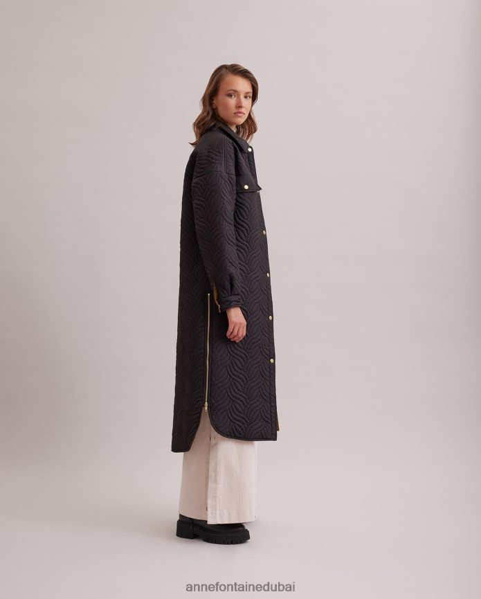 ملابس عبد اللطيف Anne Fontaine نحيف معطف الجينات معطف طويل قابل للعكس مع نمط غرزة هندسية متموجة أسود T622DL444
