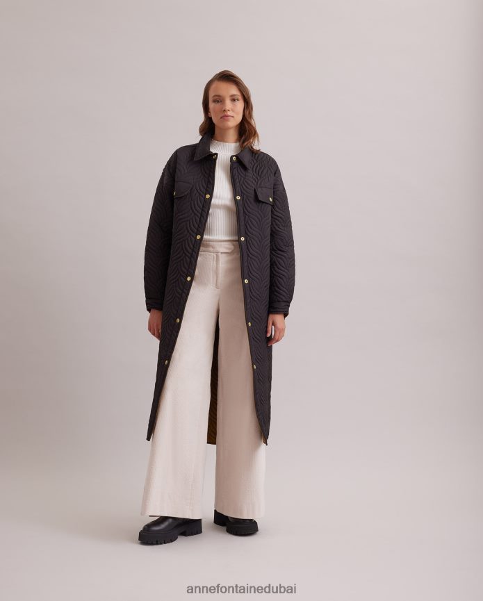ملابس عبد اللطيف Anne Fontaine نحيف معطف الجينات معطف طويل قابل للعكس مع نمط غرزة هندسية متموجة أسود T622DL444