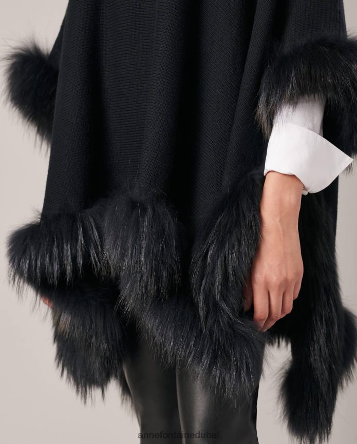 ملابس عبد اللطيف Anne Fontaine نحيف معطف لويك محبوك مع زخرفة من الفرو أسود T622DL447