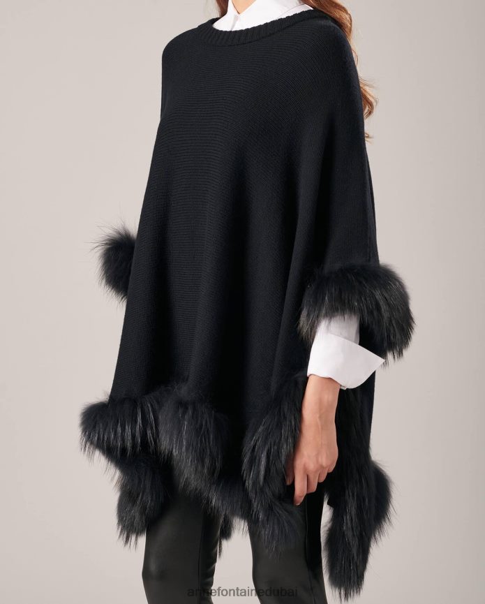 ملابس عبد اللطيف Anne Fontaine نحيف معطف لويك محبوك مع زخرفة من الفرو أسود T622DL447