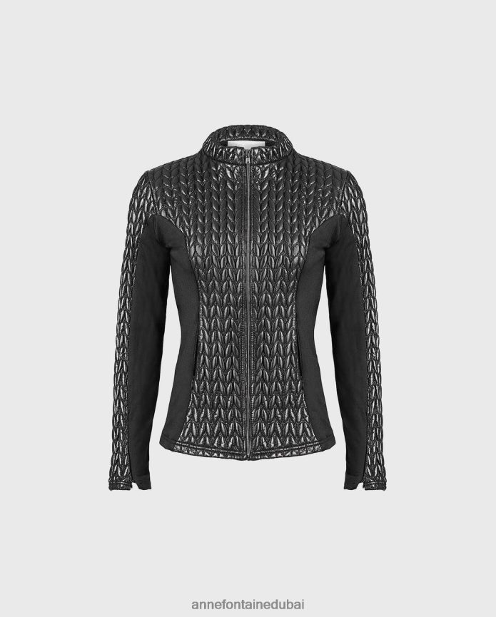 ملابس عبد اللطيف Anne Fontaine نحيف سترة فانجا سترة مبطنة من مواد مختلطة أسود T622DL448