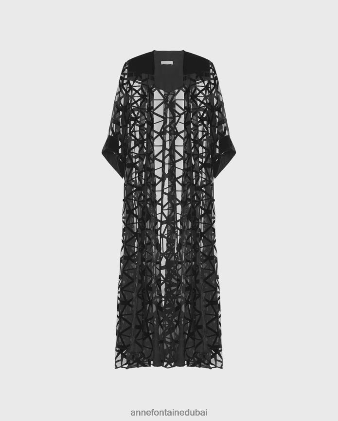 ملابس عبد اللطيف Anne Fontaine نحيف منفضة طويلة من سولوين كيمونو بأنماط هندسية أسود T622DL450