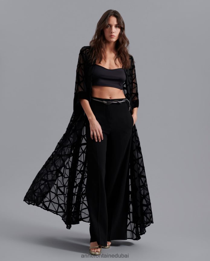 ملابس عبد اللطيف Anne Fontaine نحيف منفضة طويلة من سولوين كيمونو بأنماط هندسية أسود T622DL450