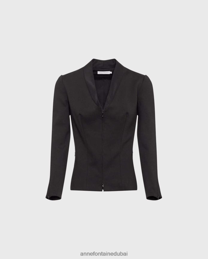 ملابس عبد اللطيف Anne Fontaine نحيف سترة ليام سترة ذات ياقة شال وهمية أسود T622DL451