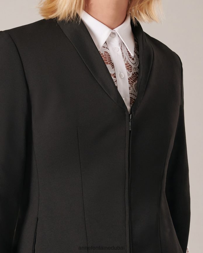 ملابس عبد اللطيف Anne Fontaine نحيف سترة ليام سترة ذات ياقة شال وهمية أسود T622DL451