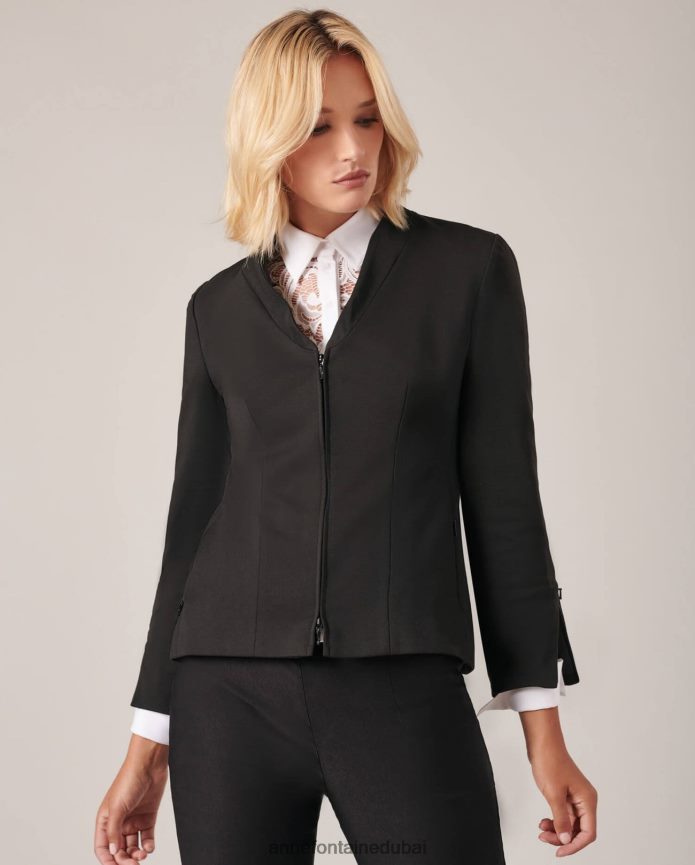 ملابس عبد اللطيف Anne Fontaine نحيف سترة ليام سترة ذات ياقة شال وهمية أسود T622DL451